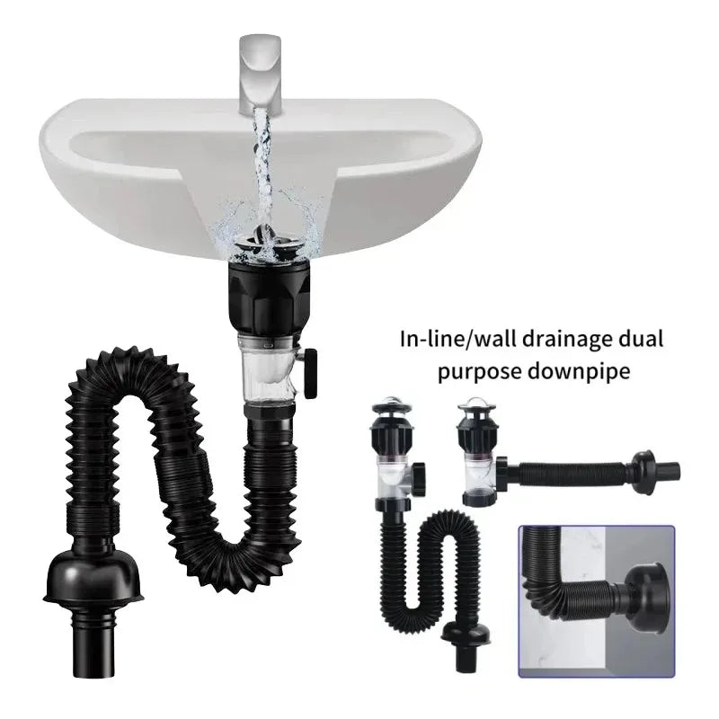 1-3 PCS Flip Top Anti-Odor Drain Pipe Set Sink Drain Retractable Deodorizing Filter Flexible Downspout Bathroom Anti Clogging