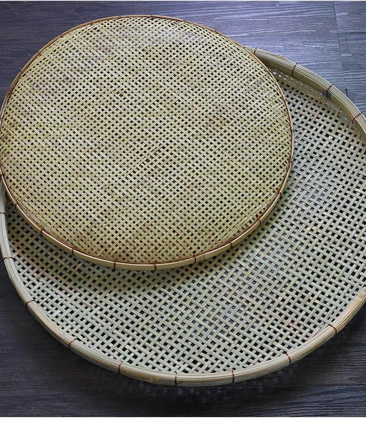 Bamboo Weaving Flat Perforated Sieve Dustpan Household Weaving Handmade Bamboo Products Bamboo Sieve porose roundness