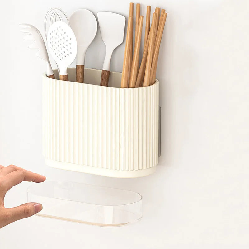 Household Kitchen Chopstick Holder Spoon Storage Box Drain Rack Wall Mounted Non Perforated Countertop Tableware Chopstick Cage