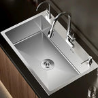304 Stainless Steel Silver Kitchen Sink with Pull-Out Faucet Large Capacity Single Basin Bar Sinks Multifunction Washing Basins