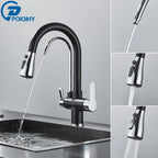 Black Purification Kitchen Faucets Pull Out Kitchen Water Filter Tap 3 Way Mixer Tap torneira para cozinha de parede Crane