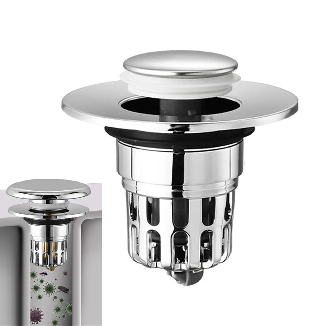 Bathroom Sink Plug Pop-Up Drain Filter Washbasin Drainer Bouncing Core Filter for Quickly Seal and Drain Water Hover Image
