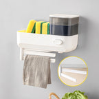 Wall Mounted Hand Soap Dispenser with Storage Case for Sponges Brushes Scrubber Holder Hand Dish Liquid Dispenser Towel Hanger