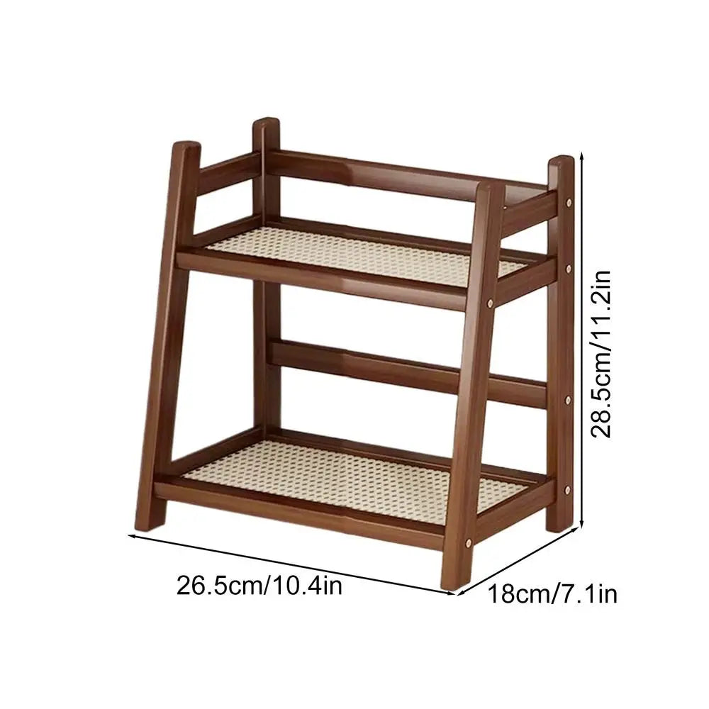 Countertop Organizer 2 Layer Coffee Cup Holder Multipurpose Bamboo Storage Shelf for Hotel Apartment Dressing Table Kitchen Home