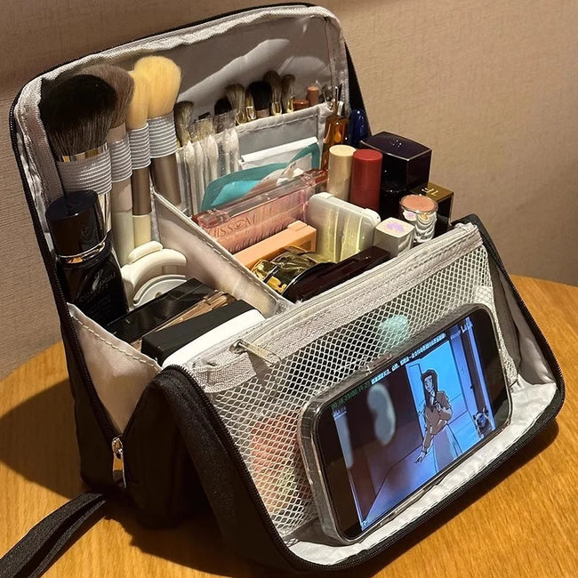 Vertical Cosmetic Bag - Portable, Large Capacity, Waterproof Multipurpose Vertical Toiletry Bag for Women,Stationery Storage Bag Hover Image