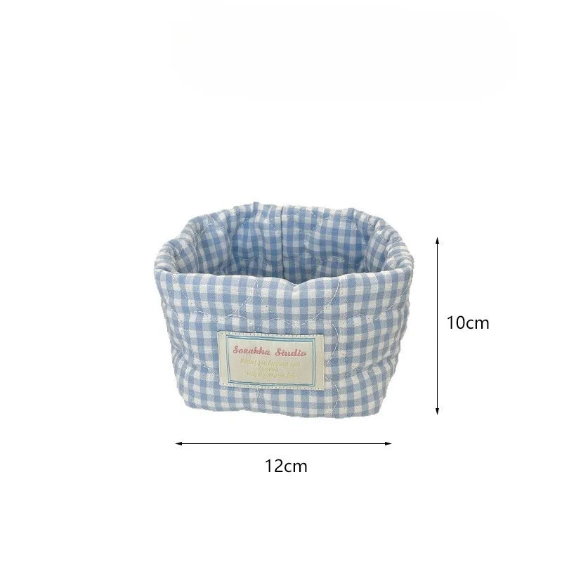 Ins Multi-function Storage Basket Foldable Large Capacity Home Decorate Cosmetic Sundry Fresh Lattice Quilted Desktop Organizer