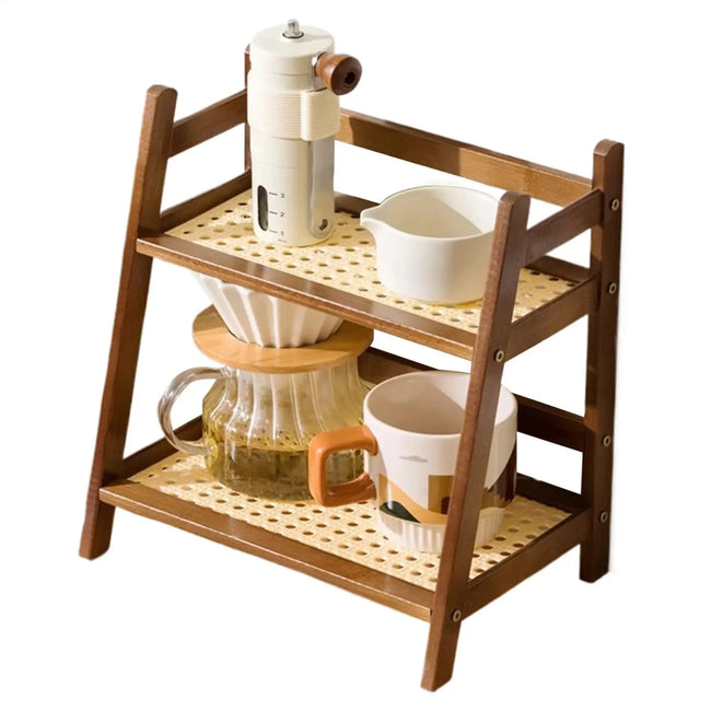 Countertop Organizer 2 Layer Coffee Cup Holder Multipurpose Bamboo Storage Shelf for Hotel Apartment Dressing Table Kitchen Home Main Image