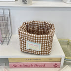 Ins Multi-function Storage Basket Foldable Large Capacity Home Decorate Cosmetic Sundry Fresh Lattice Quilted Desktop Organizer