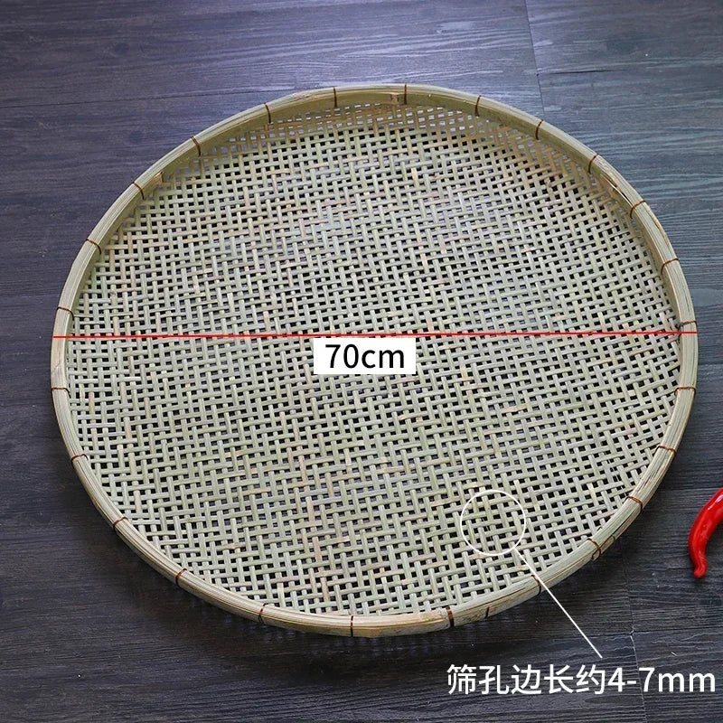 Bamboo Weaving Flat Perforated Sieve Dustpan Household Weaving Handmade Bamboo Products Bamboo Sieve porose roundness