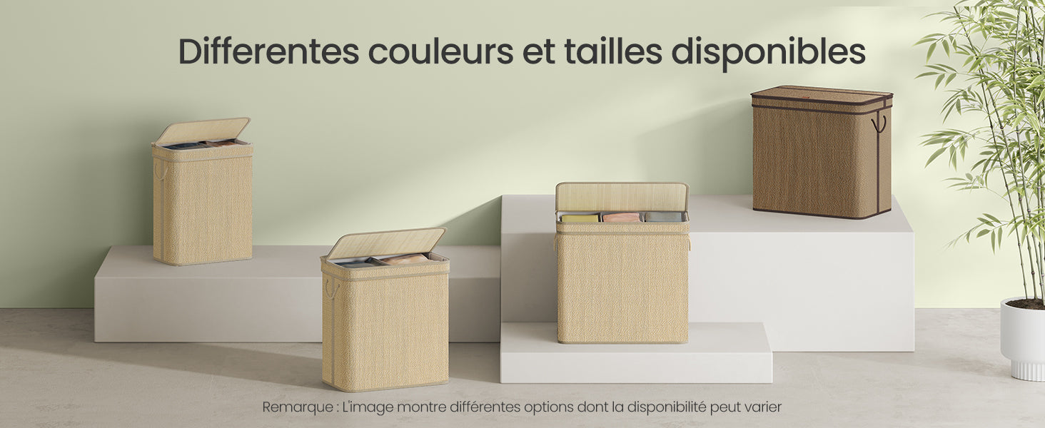 Bamboo Laundry Basket 3 Compartments, Dirty Clothes Hamper, 170 Liters, Removable and Machine Washable Bag, Lid, Handles, Laundr